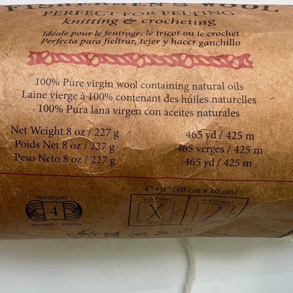 Lion Brand Fishermens Wool Natural Oils 100% Pure Virgin 8 Oz 465 yd Natural 098 - Picture 8 of 8
